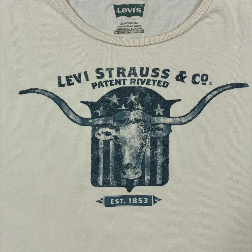 Levi's Longhorn Graphic T Shirt Mens XL Beige Western Cowboy Ranch Logo Tee